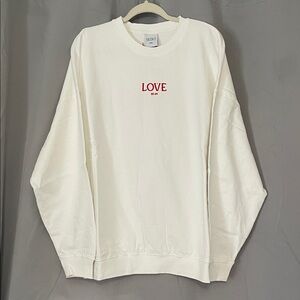 White Seint Sweatshirt with Red 'LOVE' Embroidery
